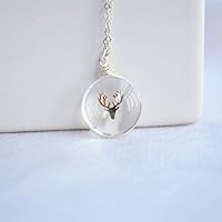 Hirsch Kopf Transparente Runde Glas 925 Sterling Silber Halskette 45cm Länge