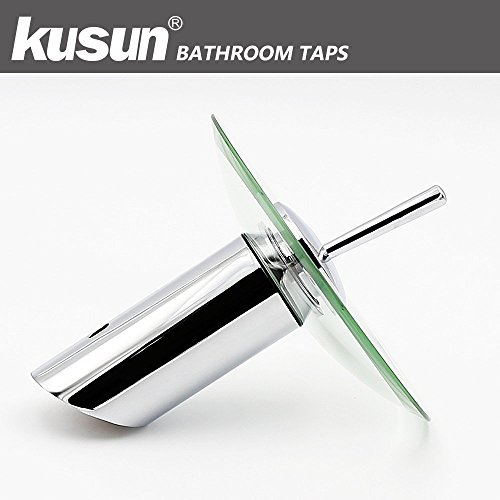 Kusun® Moderne Armaturen Badezimmer Waschbecken Armaturen Luxus Chrom Finish Armaturen mit Glas-Wasserfall-Auslauf mit Messing Wasserhahn Körper und Keramik Kartusche (Warmes und kaltes Wasser Alternative) KT026M - 5