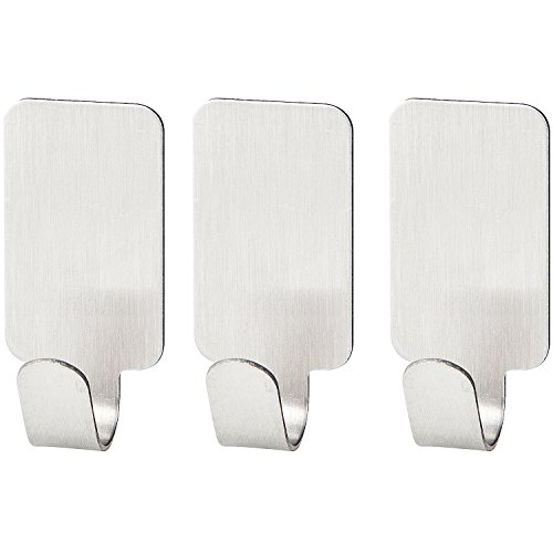 Fackelmann 61430 Klebehaken aus Edelstahl, Rechteckig, 3 Stück, silber, 3,7 x 1,8 x 2 cm