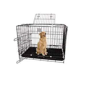 RvPaws Iron Cage Powder Coated and Plastic Removable Tray for Dogs and Rabbits (Silver Black) (36 Inch)