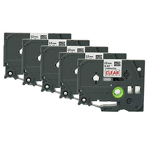 Preisvergleich Produktbild etikettenband für bruder, für bruder etikettenband,5 stücke 12mm Standard Laminiert Drucker Etikettenband Patrone Ersatz Kompatibel mit Brother P-Touch PT E100 D200 D210 1090