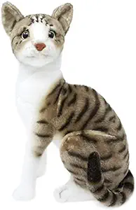 Tickles Soft Stuffed Plush Tabby Cat Animal Toy for Kids Room and Home Decoration (Size: 21 cm Color: Grey and White)