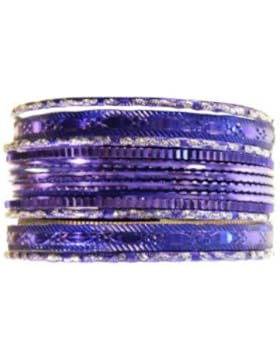 Indische Bangles 12 Armreifen Churian violett silber mit Bindis Bollywood Sari Schmuck