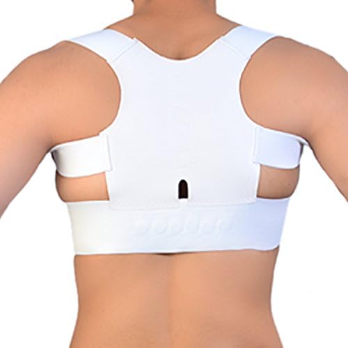Power Magnetic Back Shoulder Posture Corrector Support Vest Unisex Adjustable (Sizes Small-XXL) (Small, White)