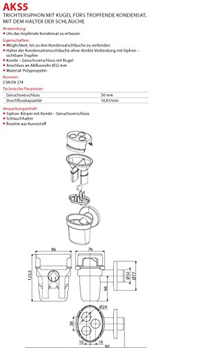 Trichter Siphon Ablauf für Kondensat Tropfsiphon mit Halterung Siphon Heizung - 2