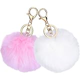Vergoldeter Schlüsselring: Durchmesser vom Pom- Kugel ist ca. 3,15-4 Zoll/8-10 cm ( Größe im flauschigen Zustand), die Größe ist nicht genau gleich für das künstliche Nähen; 2 Stück sind in weiß und rosa