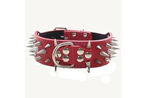 haoyueer Ostra obroża dla psa z ćwiekami o szerokości 5 cm, stylowe skórzane obroże dla średnich i dużych psów, pitbull, labrador, bokserki, rottweiler, owczarek niemiecki... (S, czerwona)