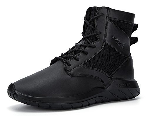 Mens Womens Unisex Ankle Boots Lace Up Cushioning Black Leather Winter Snow Shoes (4 UK, Black)
