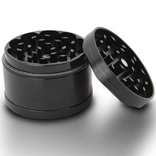 DCOU neue Design Premium Aluminium Krautmühle CNC Pollenfänger Mahler für Krauter Tabak Schleifer 4-teilig mit Siebgrinder Ø63mm (Schwarz) - 4