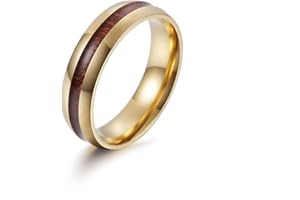 BlackAmazement 316L Edelstahl Ring Holz Maserung Inlay 6mm Größe 52-71 Gold Blau Schwarz Silber Damen Herren
