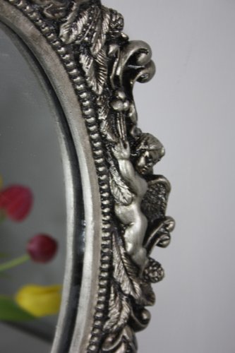 Spiegel barock Silber Wandspiegel oval mit Engel Badspiegel - 3