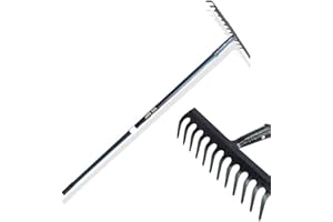 zeeyrak 12-teeth Heavy Duty Carbon Steel Garden Rake, Soil Rake, Metal Rake With Ergonomically Designed Handle, Gardening Tool For Loosening And Mixing Lawn Soil (black) (Garden rake)