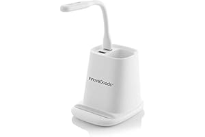 InnovaGoods® Caricatore wireless con supporto organizzatore e lampada LED USB 5 in 1 Desking, organizza i tuoi oggetti personali e crea un'atmosfera rilassante, ideale per la casa e l'ufficio.