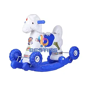 Besties 2 in 1 Baby Chetak Horse Rider for Kids Birthday Gift for Kids/Boys/Girls/Ride-on Toy for Kids 1-5 Years (White & Blue)