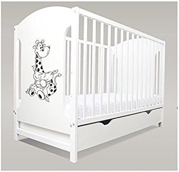 Miki Giraffe White Wooden Baby Cot with Drawer 120x60cm + Foam Mattress + Teething Rails