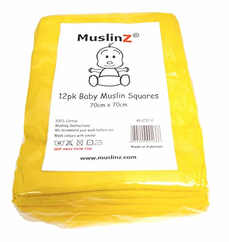 MuslinZ Baby Muslin Squares (Pack of 12, Yellow)