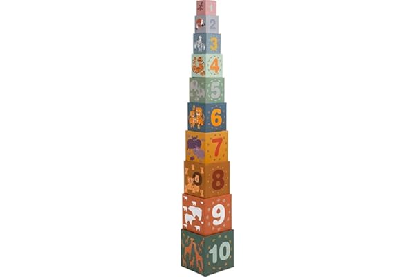 small foot Cubes à empiler «Safari», jouet de motricité, trier, empiler et compter, pour enfants dès 1 an, 11957