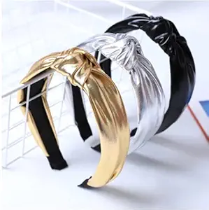 FAVELA Knot hairband for Hair Accessories Leather Stylish Solid Fabric Knot with Plastic Hair Band. (Black) Pack of 3