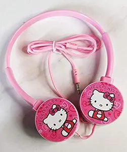 Bingo Hello Kitty Kids Wire Headphone 3.5mm Jack Foldable Adjustable On-Ear Headphones for Kids, Compatible with Mobile Tablet Headphone for Girls Boys Men Women Baby Handset (Pink)