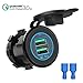 Produktbild CHGeek USB KFZ Steckdose,12V/24V QC3.0 Dual USB Motorrad Steckdose,Ladegerät Steckdose,Wasserdichte Aluminium Steckdose mit Blau LED-Licht für Auto,Motorrad,Boot,Marine ATV Bus LKW.