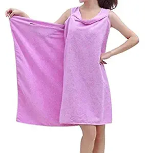 BRANDER Womens Microfiber Convenient Wearable Towel Bath Robe (Purple, Free Size)