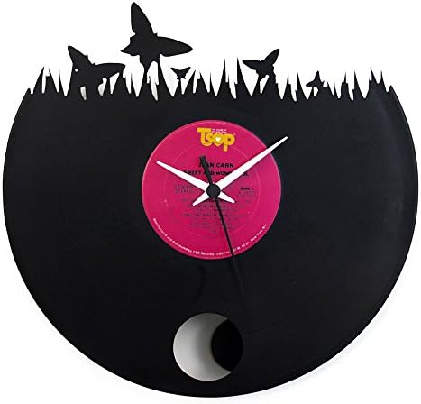 Vinyl clock gift idea for Girl Butterfly clock with pendulum Bedroom clock for girl, Black color Vinyluse original Made in italy