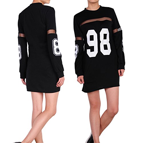 Womens Casual Boyfriend Style Hoodies Jumper Mesh Patchwork Number 98 Printed Pullover Baseball Jersey