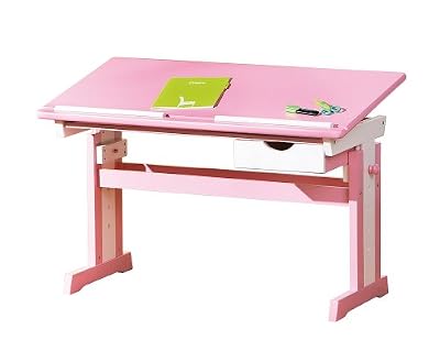 Inter Link Bureau enfant évolutif à pupitre inclinable Pin massif - Panneaux de particules vernis rose et blanc