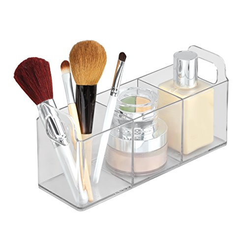 mDesign Kosmetik Organizer – Kosmetik Aufbewahrungsbox mit 3 Fächern – die perfekte Schminkaufbewahrung für Nagellack, Puder etc. – transparent - 3