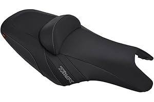 MOTO DISCOVERY Housse de Selle Compatible avec Yamaha T-Max 500 2008-2011/530 2012-2016 Noire avec Coutures Gris foncé et Logo Gris foncé (J)