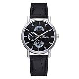 LoveLeiter Herren Mode & Freizeit Quarzuhr,Männer mit braunem Schwarz Lederband großem Schwarzes Zifferblatt Armbanduhr wechselbarem Lederarmband im zeitlosen Industrial-Look