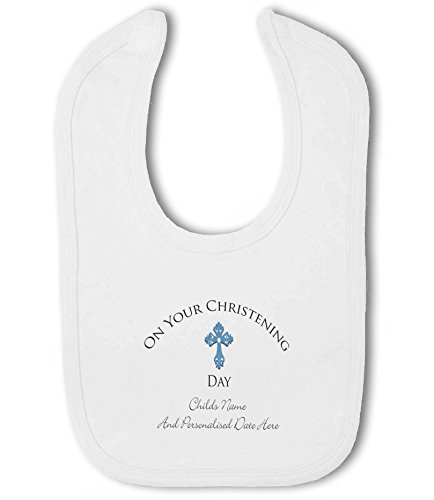 Personalised name and date Christening Bib Boy - Baby Bib