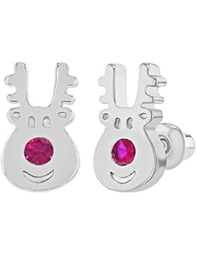 In Season Jewelry Mädchen Kinder - Schraubverschluss Ohrringe Weihnachten Rentiere Rhodiniert