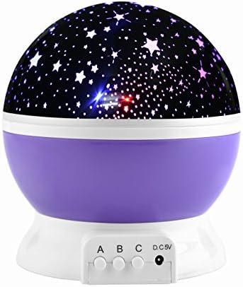 Moon star night lighting projection lamp, colorful LED baby nursery bedroom night lamp, rotating romantic starlight projector for kids baby sleeping use by TT Global (Purple)