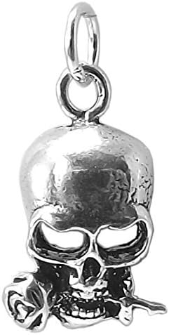 SKULL with ROSE PENDANT 925 Sterling SILVER 20mm Drop Goth