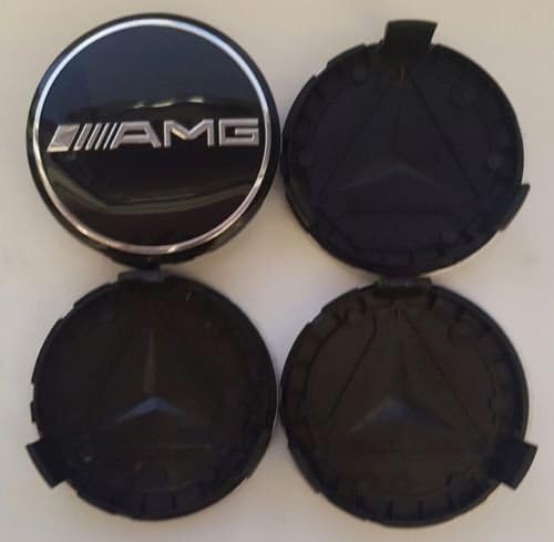 4x Black AMG Fits MERCEDES BENZ 75mm ALLOY WHEEL BADGES CENTRE CAPS