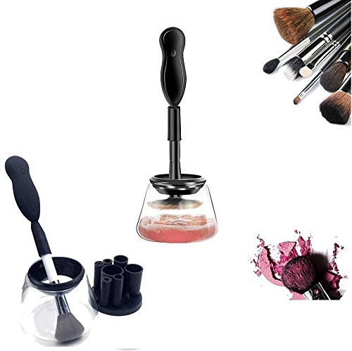 Limpiador de pinceles de maquillaje, 360° Eléctrico Giratorio, Que Limpia y Seca Pinceles Maquillaje Pocos Segundos, 8 Collar Goma para Todo Tamaño Makeup Brushes, Fácil, Ahorra Tiempo