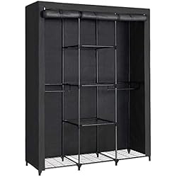 SONGMICS Armoire à Vêtements, Étagères en Treillis en Fer, Penderie, Placard à Rangement, Dressing avec Porte, en Tissu Non-tissé, pour Chambre, Noir RYM34BK