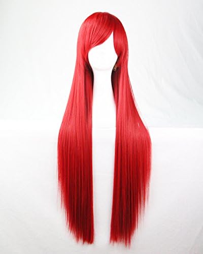 Womens Ladies Girls 80cm Red Color Long Straight Wigs High Quality Hair Carve Cosplay Costume Anime Party Bangs Full Sexy Wigs