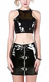 Awake Frauen-PVC ärmel Rave Crop Tank Top Faltenröcke Sets - 