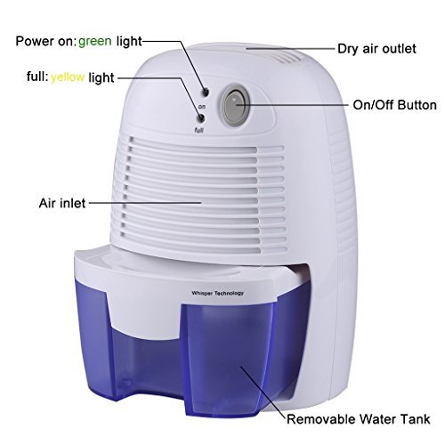 Mini Luftentfeuchter, HoLife Elektrischer Raumentfeuchter Lufttrockner 500ml Kapazität(Max.250ml/Tag) Kompakter und Tragbarer Dehumidifier mit LED Anzeige Bautrockner für Schlafzimmer, Büro, Badezimmer, Kinderzimmer, Küche, Garage,WC, usw. - 2