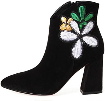 ZCH female high heels boots matte leather pointed rough single Boots Female side zipper embroidery flowers boots women boots , 36