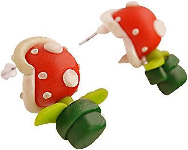 Cute Super Mario Style Mushroom Cartoon Earrings - Geknetet Fimo Design