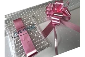 INERRA Gift/Hamper Wrapping Kit - 2 Metres White Dot Film Wrap (Folded) & 14 Loop 7" Bow - Large Colour Range (Baby Pink)