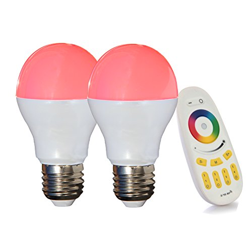 LIGHTEU 2x WLAN LED Lampe original, 6 W, E27, dimmbar, Farbwechsel Glühbirne mit 4 zonen Fernbedienung, warmweiß LT-6W-RGB-2-F