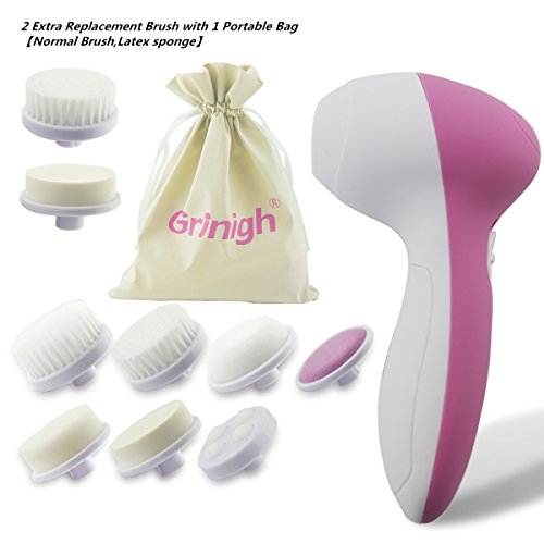 Grinigh® 9-in-1 Electric Rotating Facial Brush - 7 Different Brushes ( Cleaning,Massage,& Exfoliation ) With 2 Replacement Brush (Face Cleaning Brush,Make-up Replacement Brush )for Face & Sensitive Skin