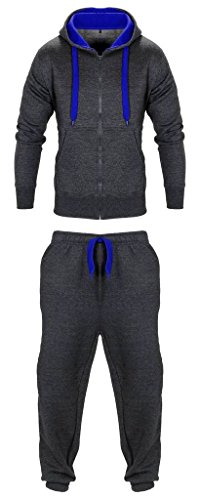 S.A Fashions Chándal con Capucha para niños con Cremallera Completa para Practicar Ejercicio, Yoga, Correr, Gimnasio, etc. Negro Charcoal Grey and Blue 11-12 años