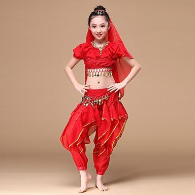 DESY Belly dance/Indian dance Outfits Children's Performance Chiffon Gold Coins / 5 Pieces Fuchsia / Red / Yellow , s