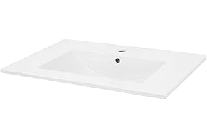 ECD Germany Lavabo à Encastrer de Salle de Bain, 710x465x175 mm, avec Trop-Plein et Trou de Robinet, en Céramique Blanc, Rectangulaire, Vasque Encastré Évier Lave-Mains de Lavage Bassin de Toilette