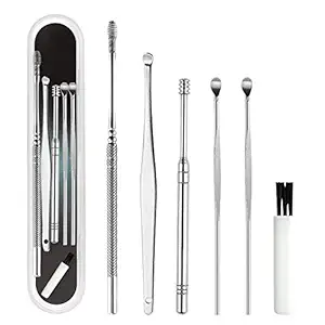 Ear Wax Cleaner - Resuable Ear Cleaner Tool Set with Storage Box - Ear Wax Remover Tool Kit with Ear Curette Cleaner and Spring Ear Buds Cleaner - 6 Pc